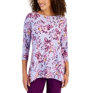 JM Collection Women's 3/4 Sleeve Printed Jacquard Top
